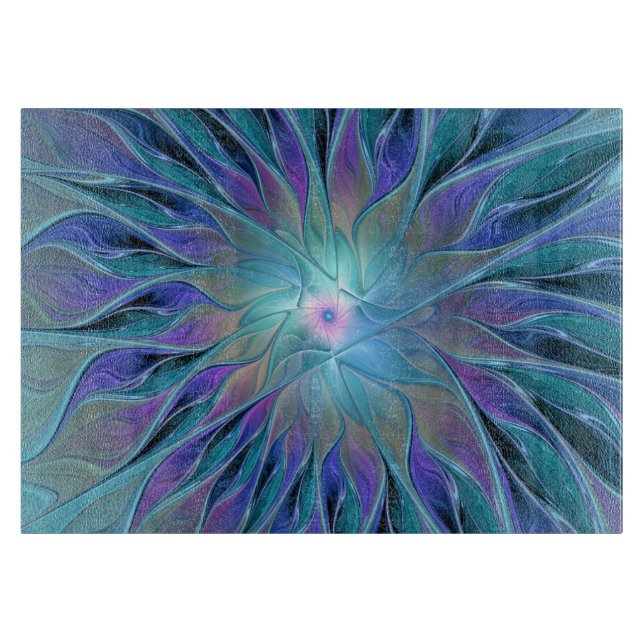 Tabla De Cortar Blue Purple Flower Dream Resumen arte fractal (Anverso)