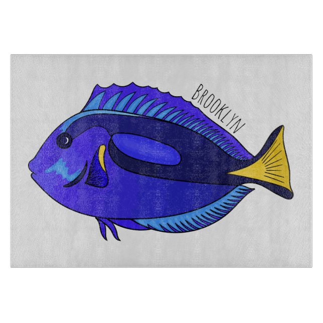 Tabla De Cortar Blue tang fish cartoon illustration (Anverso)
