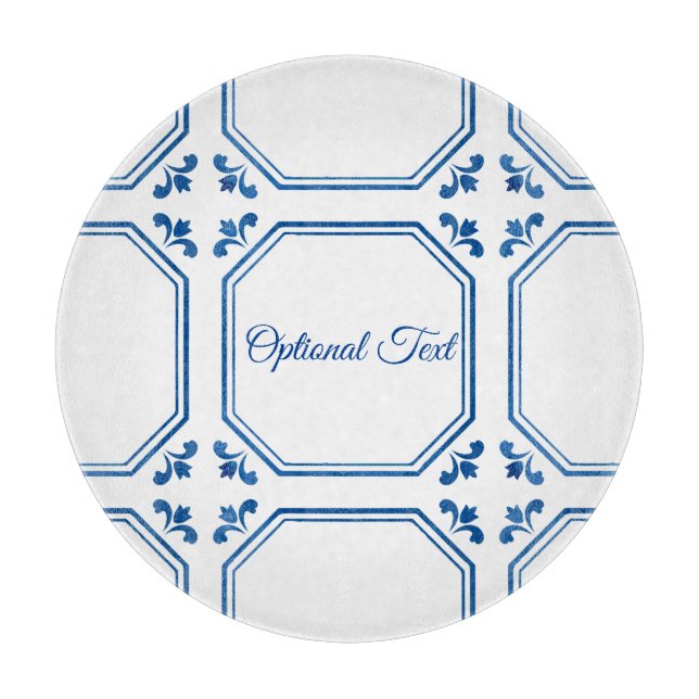 Tabla De Cortar Blue & White Geometry & Flowers  (Anverso)