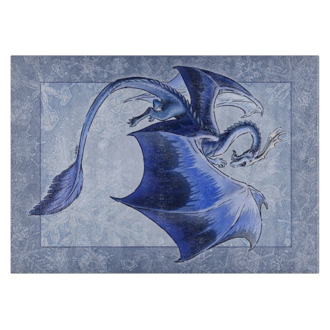 Tabla De Cortar Blue Winter Dragon Nature Fantasy Art (Anverso)