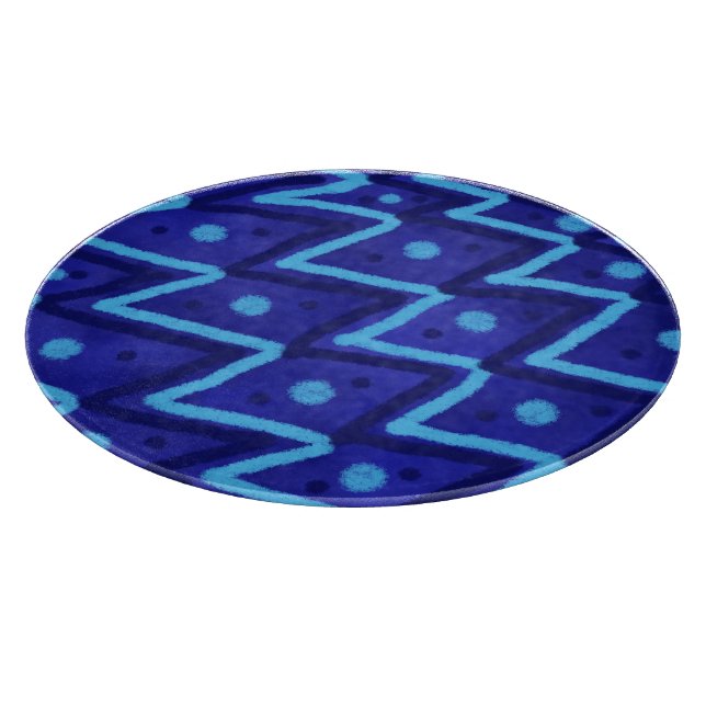 Tabla De Cortar Blue Zig Zags Dots Funky Pattern  (Borde)