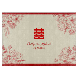 Tabla De Cortar Boda china rojo beige floral oriental