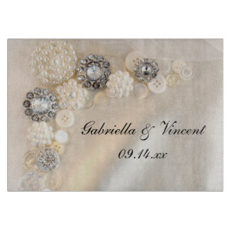 Tabla De Cortar Boda de botón Perlas Blancas Faux y Diamantes