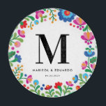 Tabla De Cortar Boda monogramada de color bordado mexicano<br><div class="desc">Inspirada en el colorido bordado de artesanos nativos mexicanos,  esta tabla de corte de vidrio es un regalo encantador para los recién casados que celebran su nuevo nombre familiar y fecha boda.</div>
