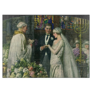 Tabla De Cortar Boda Vintage, Novia y Novio con Menorá
