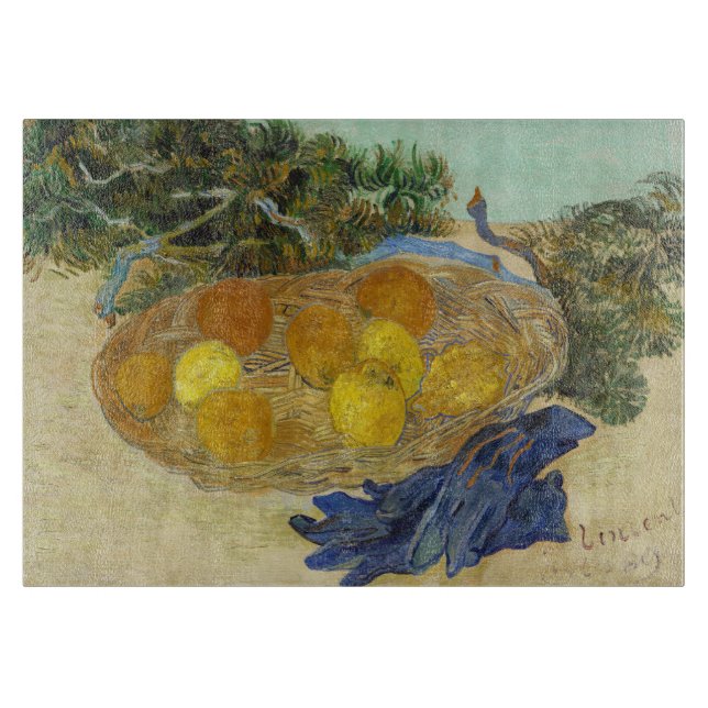 Tabla De Cortar Bodegón de naranjas limones guantes azules de Van  (Anverso)
