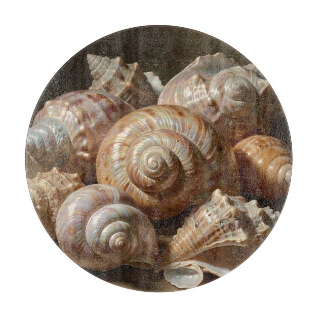 Tabla De Cortar Bodegón Iridescente de Conchas Marinas (Anverso)