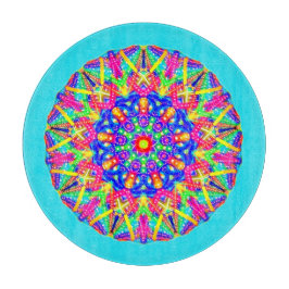 Tabla De Cortar Boho Blue Pink Yellow Mandala Cutting Board