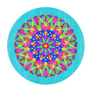 Tabla De Cortar Boho Blue Pink Yellow Mandala Cutting Board
