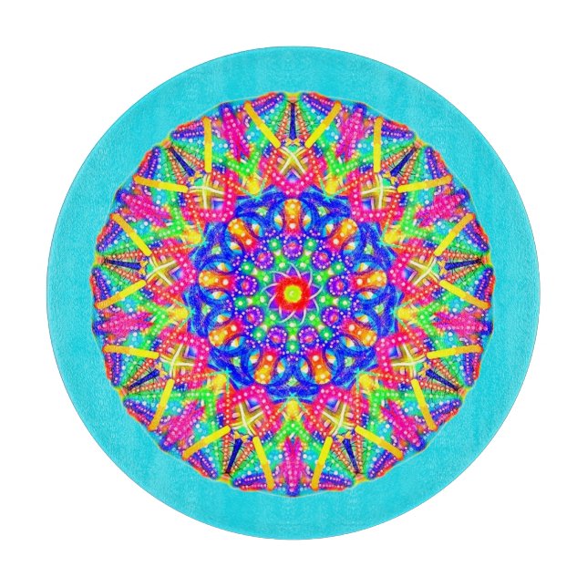 Tabla De Cortar Boho Blue Pink Yellow Mandala Cutting Board (Anverso)