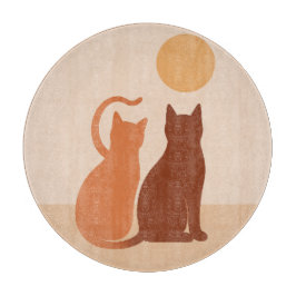 Tabla De Cortar Boho Cats Sunset Desert Round Board
