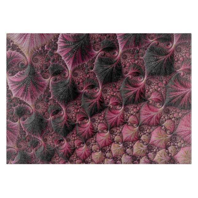 Tabla De Cortar Boho Funky Ecléctico Rosa Negro Resumen Fractal (Anverso)
