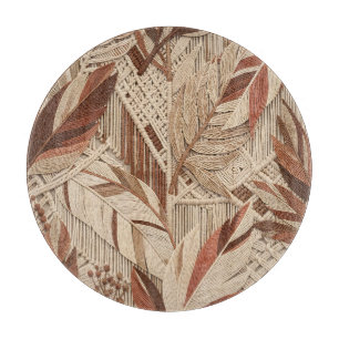 Tabla De Cortar Boho Macramé Hojas Tropicales Terracota Beige