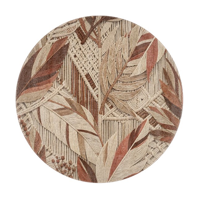 Tabla De Cortar Boho Macramé Hojas Tropicales Terracota Beige (Anverso)