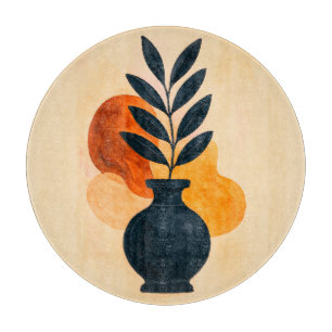 Tabla De Cortar Boho Watercolor Vase con hojas Cristal