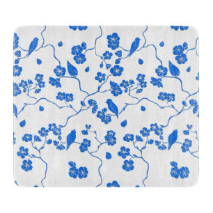 Tabla De Cortar Bolsa tote de flores de cerezo y pájaros en azul