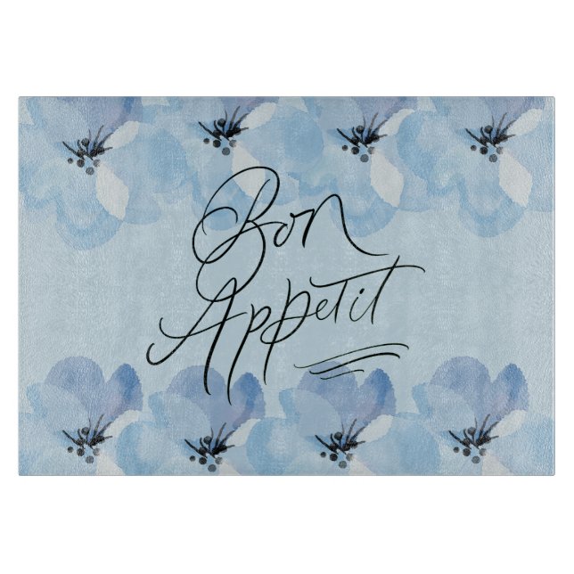Tabla De Cortar Bon Appetit Cocina Floral Azul (Anverso)