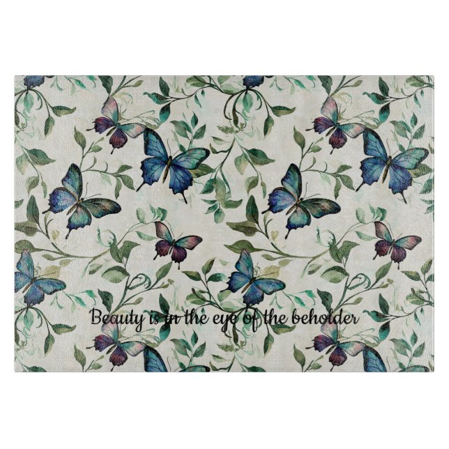 Tabla De Cortar Bonito Blue Butterflies Brillante (Anverso)