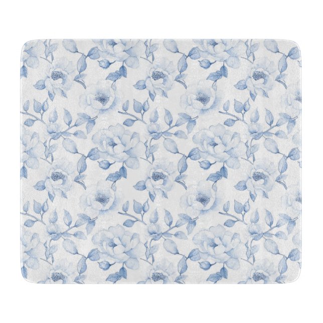 Tabla De Cortar Bonito de moda Flores blancas azules (Anverso)