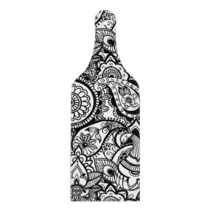 Tabla De Cortar Bonito floral de paisley negro y blanco