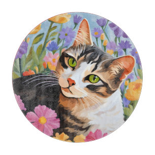 Tabla De Cortar Bonito gato con flores