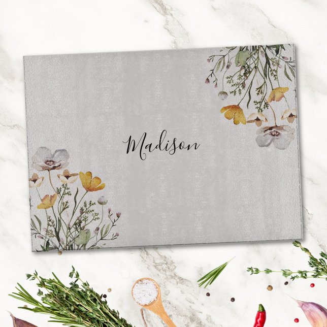 Tabla De Cortar Bonito Monogramada Wildflower Bouquet (In situ)