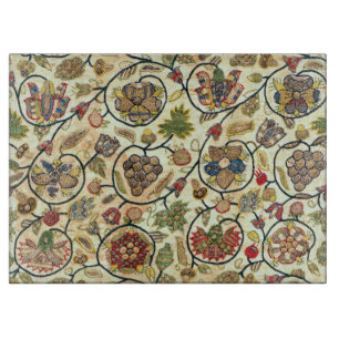 Tabla De Cortar Bordado de Crewel Frutas y Flores