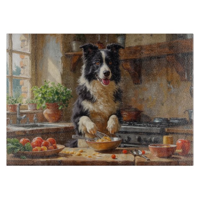 Tabla De Cortar Border Collie Cooking in Kitchen (Anverso)