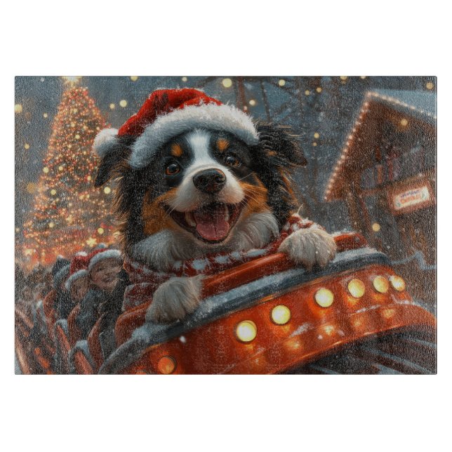 Tabla De Cortar Border Collie Perro Montaña Rusa Navidad (Anverso)