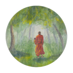 Tabla De Cortar Bosque asiático, pintura de monjes acrílicos.