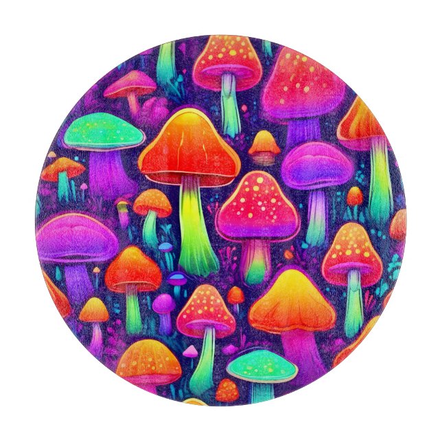Tabla De Cortar Bosque de Hongos con Resplandor Neon (Anverso)