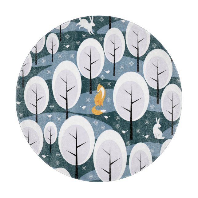 Tabla De Cortar Bosque de invierno de navidades: Patrón de animale (Anverso)