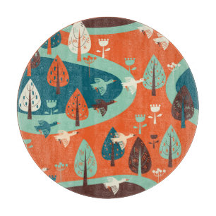 Tabla De Cortar Bosque Geese: La escena de la naturaleza vintage