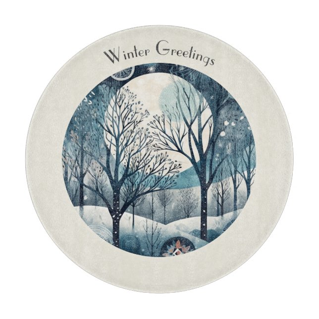 Tabla De Cortar Bosque nórdico iluminado por la luna, personalizab (Anverso)