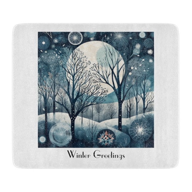 Tabla De Cortar Bosque nórdico iluminado por la luna, personalizab (Anverso)