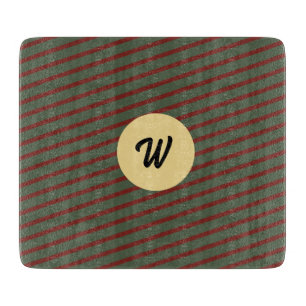 Tabla De Cortar Bosque Preppy y Rayas de Monograma Burgundy