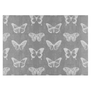 Tabla De Cortar Bosquejo de la mariposa, gris de plata y blanco