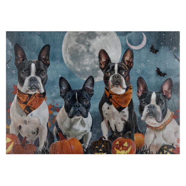Tabla De Cortar boston terrier Halloween Spooky (Anverso)