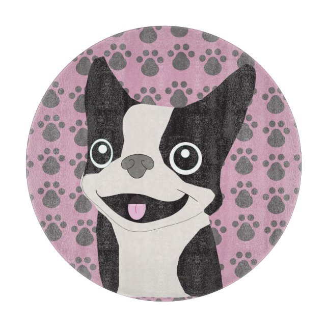 Tabla De Cortar Boston Terrier, Rosa Polvo (Anverso)