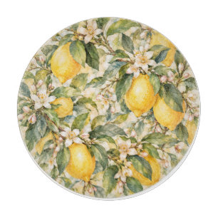Tabla de cortar botánica de limonar con acuarela