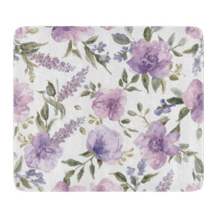 Tabla De Cortar Botánico Acuarela Floral Lavanda Púrpura