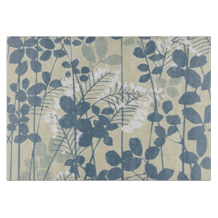 Tabla De Cortar Botánico Japonés Azul Vintage: Helecho de Hoja Cre