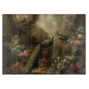 Tabla De Cortar Botánico: tres pavos reales en jardín inglés