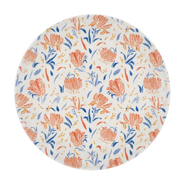 Tabla De Cortar Botany linocut barroco: fondo floral sin costuras (Anverso)