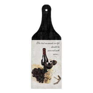 Tabla De Cortar Botella, copas de vino y uvas de vino