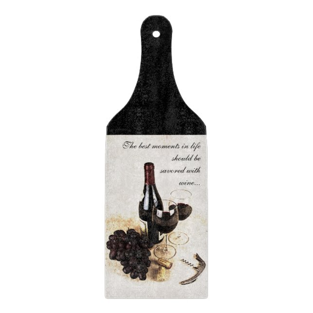 Tabla De Cortar Botella, copas de vino y uvas de vino (Anverso)