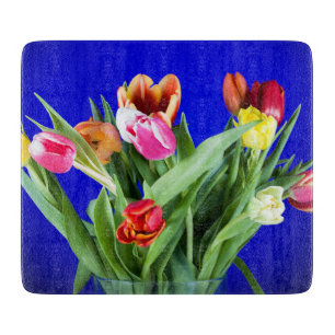Tabla De Cortar Bouquet de tulipanes en azul