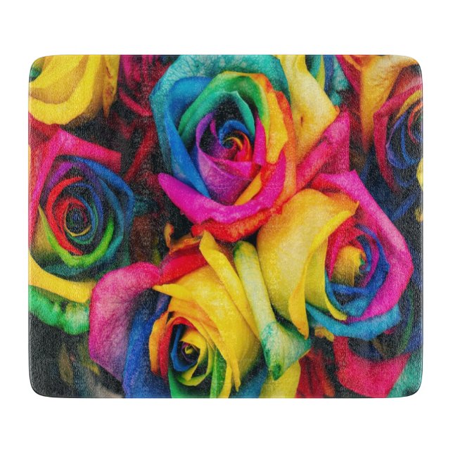 Tabla De Cortar Bouquet Rosas arcoiris (Anverso)
