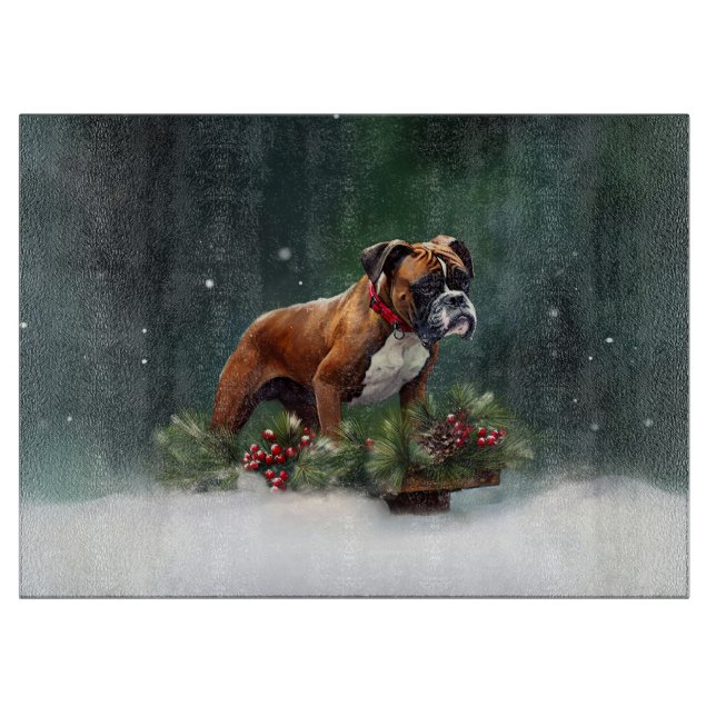 Tabla De Cortar Boxeador Navidad nieve invierno (Anverso)