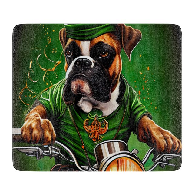 Tabla De Cortar Boxer Dog Driving Bike St. (Anverso)